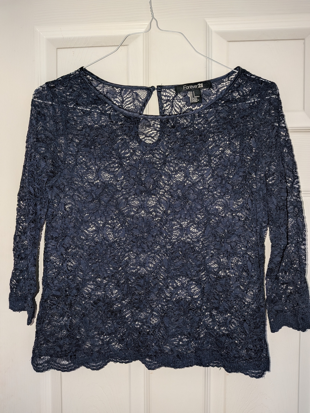 Forever 21 Navy Lace Three-Quarter Sleeve Top